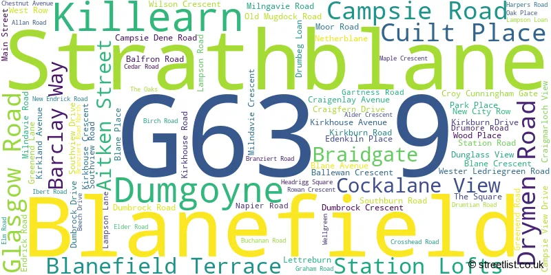 A word cloud for the G63 9 postcode
